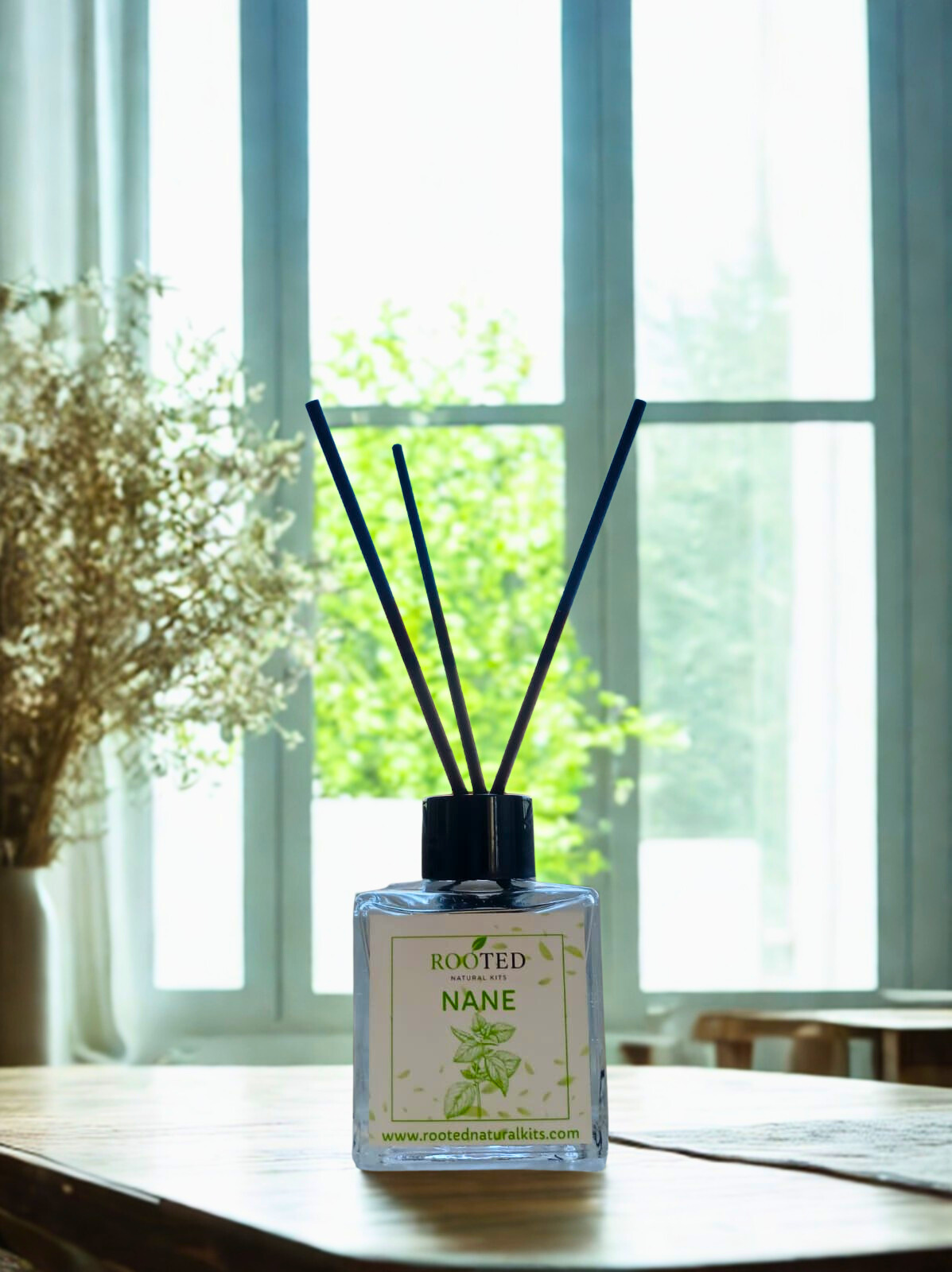 Doğal Nane Aromalı Oda Kokusu 50cc Cam Şişe + 4 Bambu Çubuk – Rooted Natural Kits